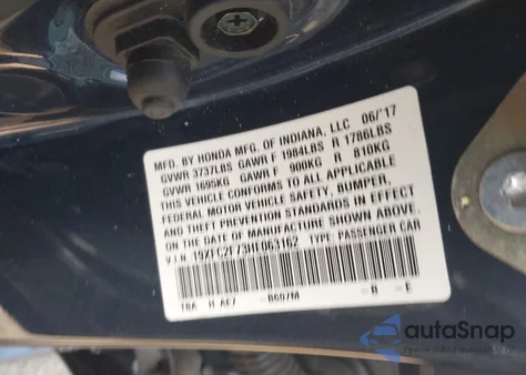 2017 Honda Civic Ex from USA, damaged, VIN 19XFC2F73HE063162